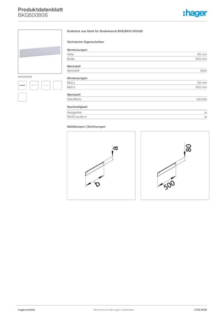 Bild Hager Produktdatenblatt BKG500806 | Hager Deutschland
