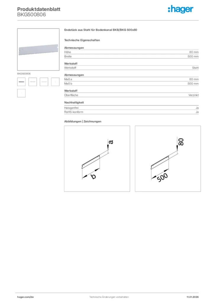 Bild Hager Produktdatenblatt BKG500806 | Hager Deutschland