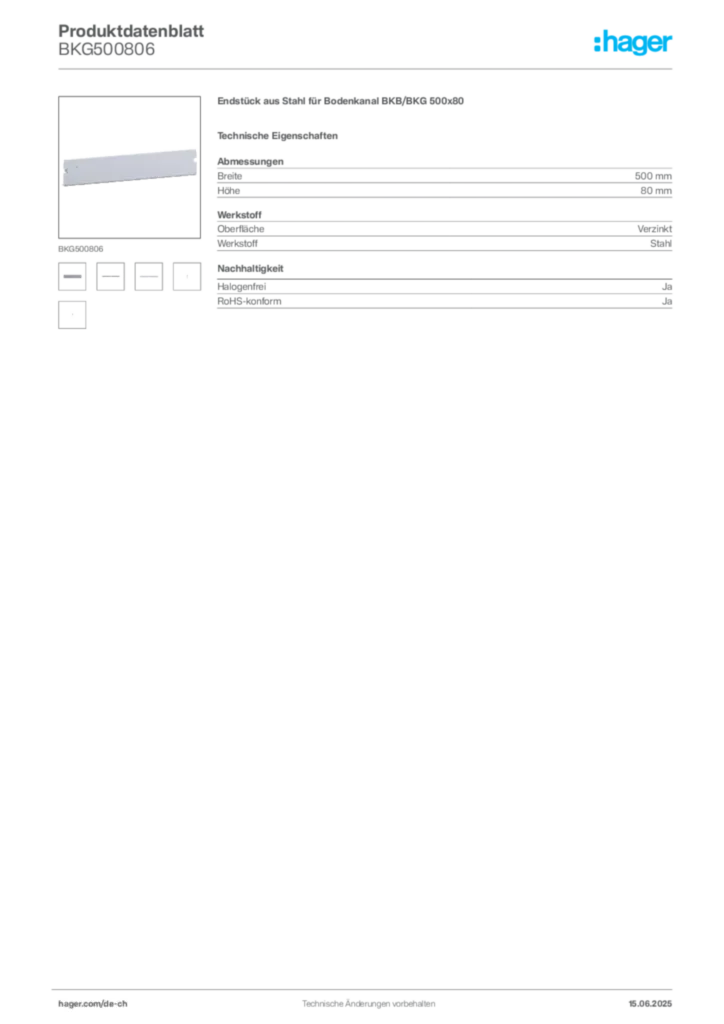 Bild Hager Produktdatenblatt BKG500806 | Hager Schweiz