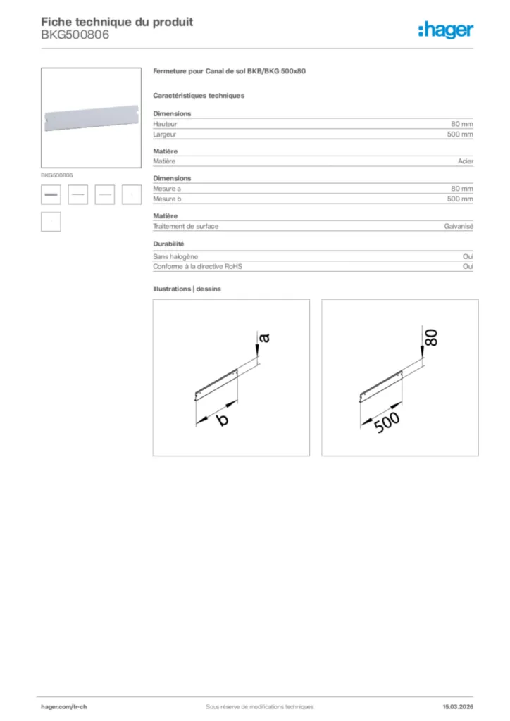 Image Hager Fiche technique du produit BKG500806 | Hager Suisse
