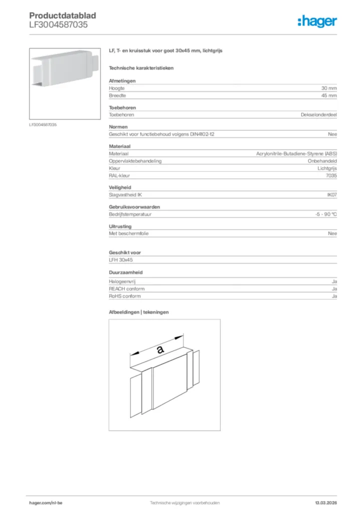 Afbeelding Hager Productdatablad LF3004587035 | Hager Belgium