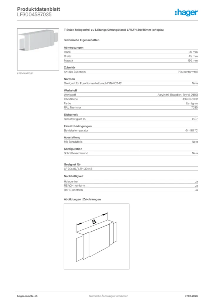 Bild Hager Produktdatenblatt LF3004587035 | Hager Schweiz