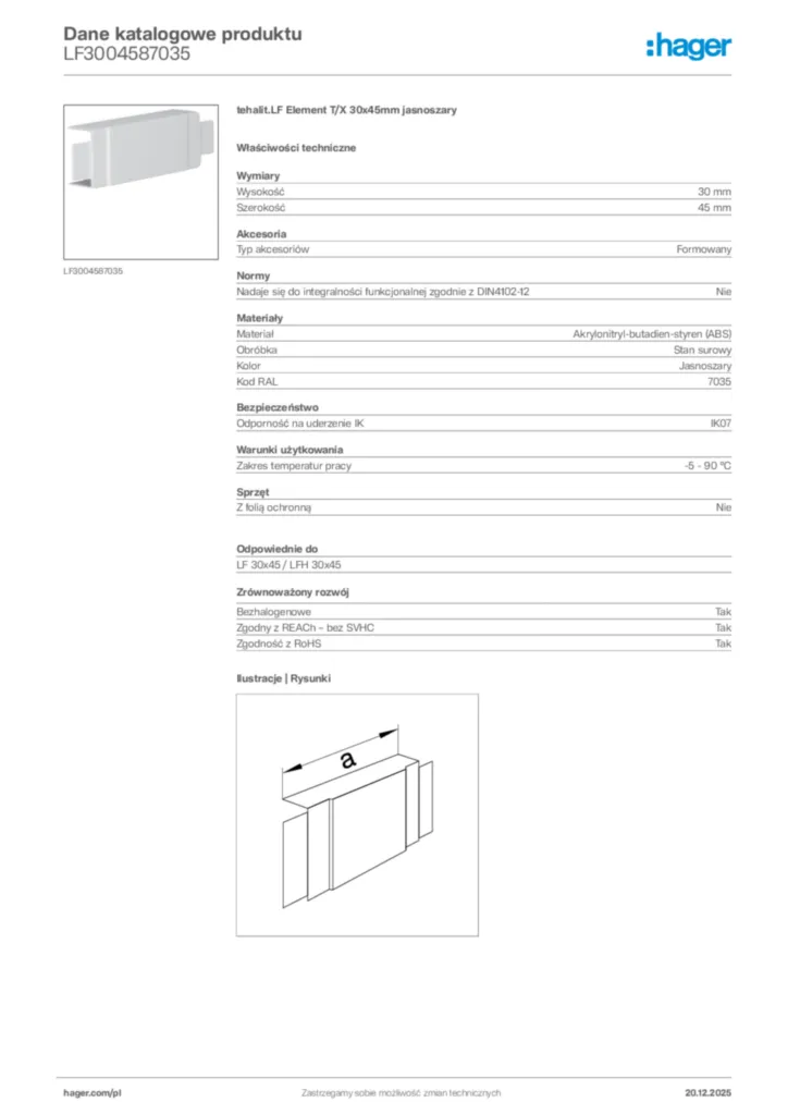 Zdjęcie Hager Karta katalogowa LF3004587035 | Hager Polska