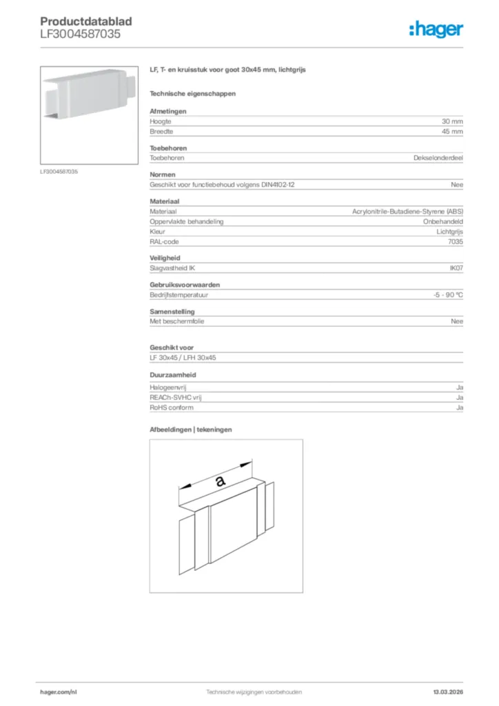 Afbeelding Hager Productdatablad LF3004587035 | Hager Nederland