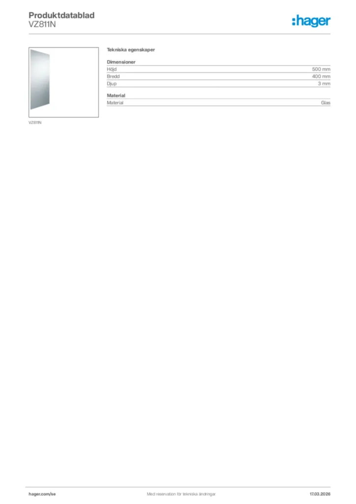 Bild Hager Produktdatablad VZ811N | Hager Sverige
