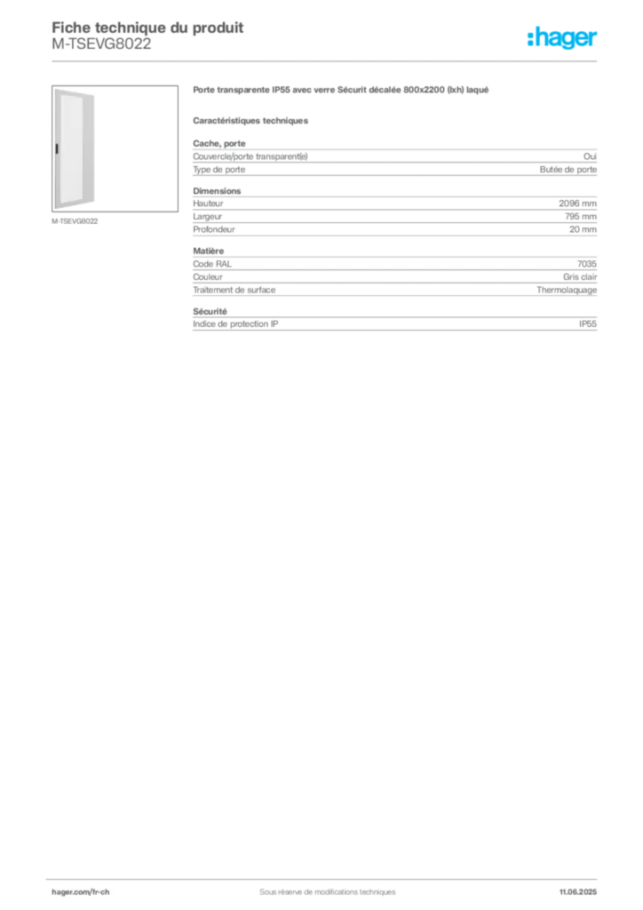 Image Hager Fiche technique du produit M-TSEVG8022 | Hager Suisse