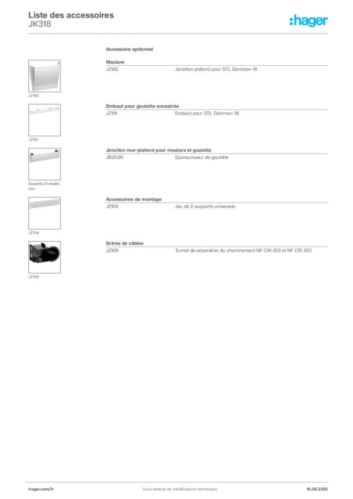 Image Hager Fiche technique du produit JK318 | Hager France