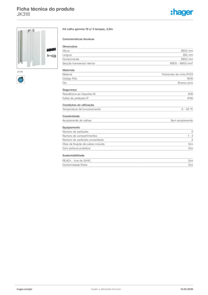 Imagem Hager Ficha técnica do produto JK318 | Hager Portugal