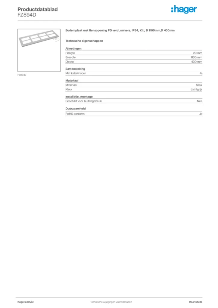 Afbeelding Hager Productdatablad FZ894D | Hager Nederland