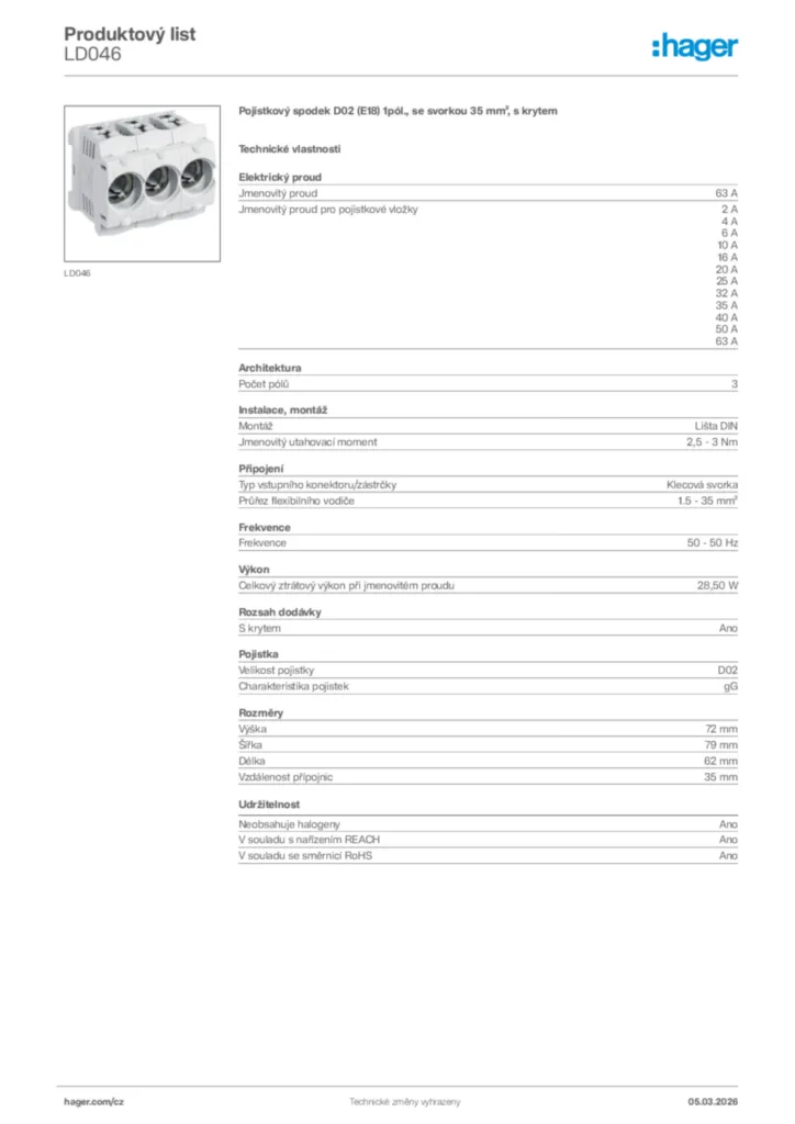 Obrázek Hager Product data sheet LD046 | Hager