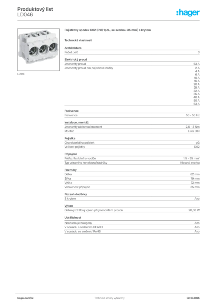 Obrázek Hager Produktový list LD046 | Hager