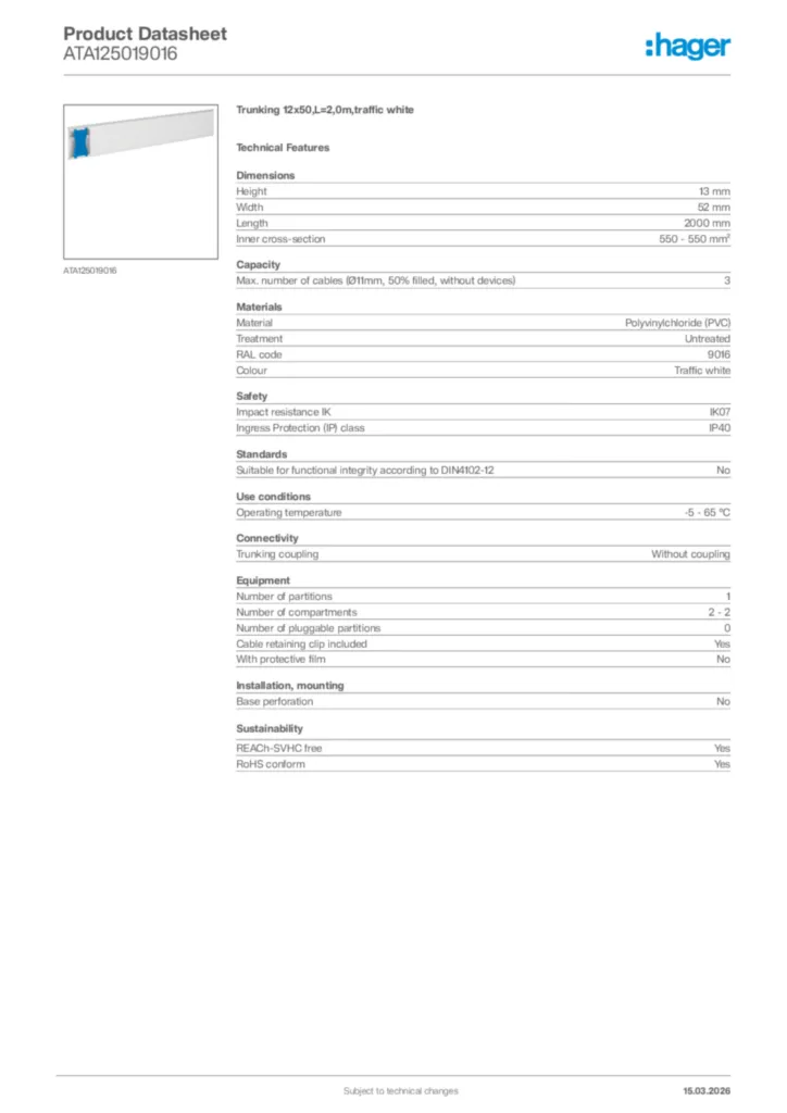 Image Hager Product data sheet ATA125019016  | Hager Africa