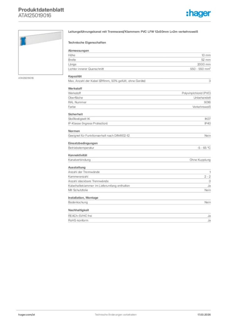 Bild Hager Produktdatenblatt ATA125019016 | Hager Deutschland