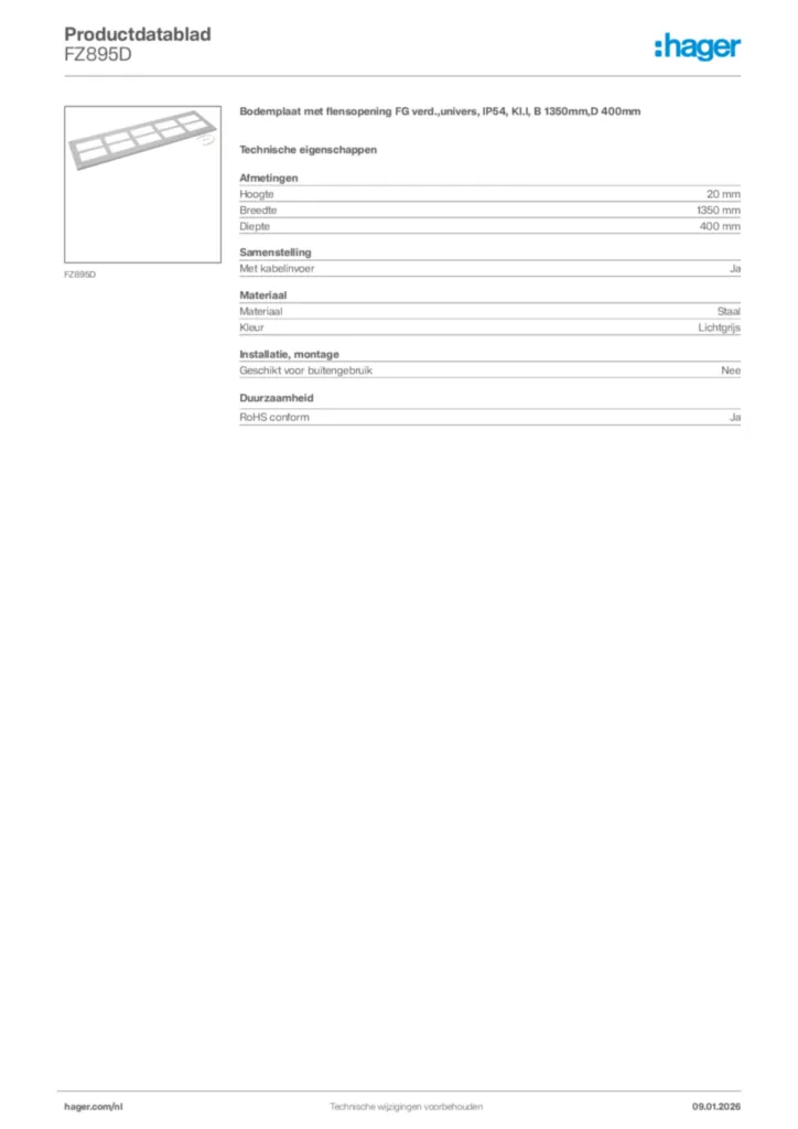 Afbeelding Hager Productdatablad FZ895D | Hager Nederland