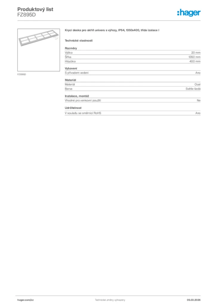 Obrázek Hager Product data sheet FZ895D | Hager