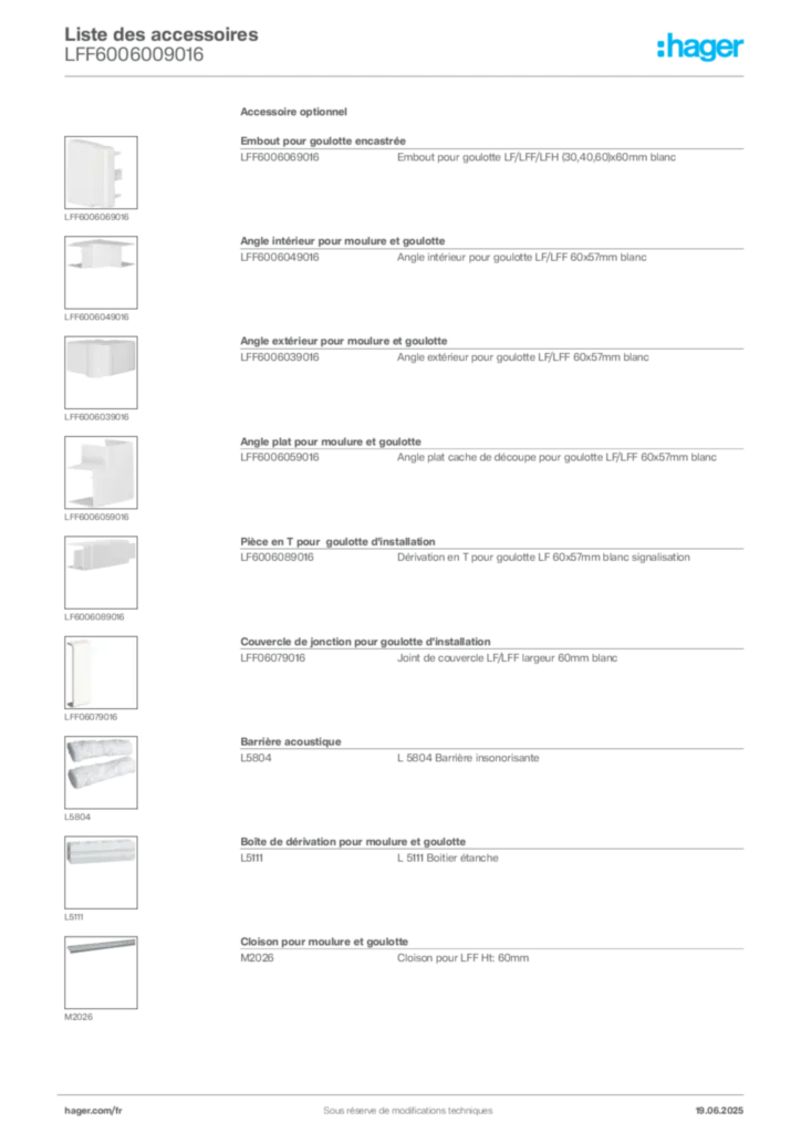 Image Hager Fiche technique du produit LFF6006009016 | Hager France