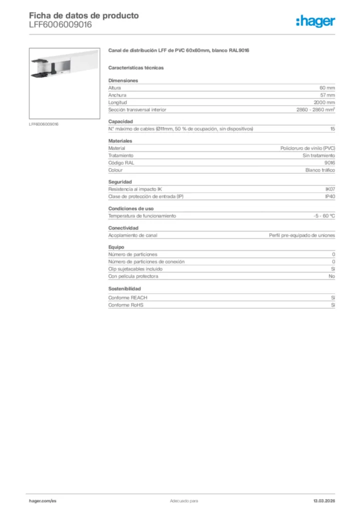 Imagen Hager Ficha de datos de producto LFF6006009016 | Hager España