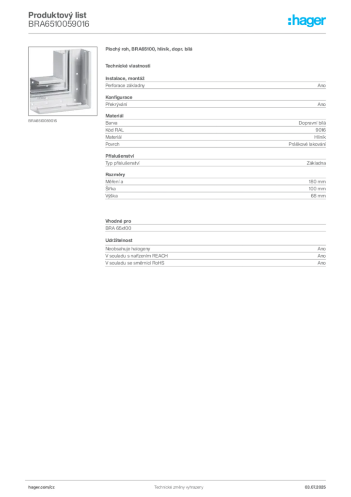Obrázek Hager Produktový list BRA6510059016 | Hager