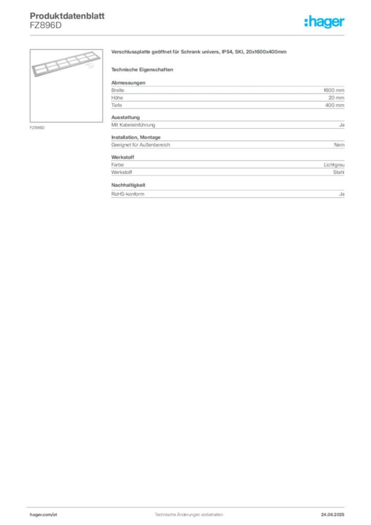 Bild Hager Produktdatenblatt FZ896D | Hager Deutschland