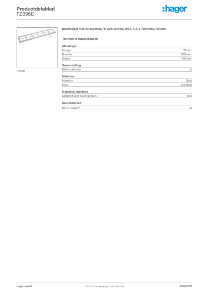 Afbeelding Hager Productdatablad FZ896D | Hager Nederland