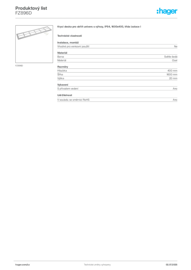 Obrázek Hager Produktový list FZ896D | Hager