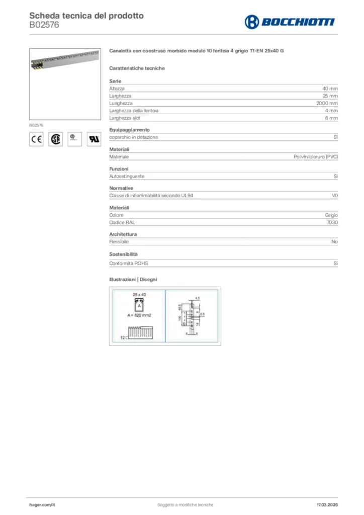 Immagine Bocchiotti Scheda tecnica del prodotto B02576 | Hager Italia