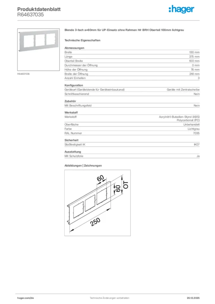 Bild Hager Produktdatenblatt R64637035 | Hager Deutschland