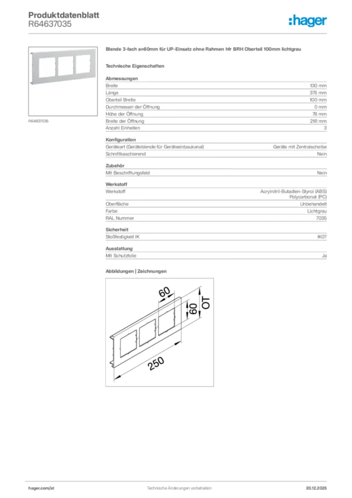 Bild Hager Produktdatenblatt R64637035 | Hager Deutschland