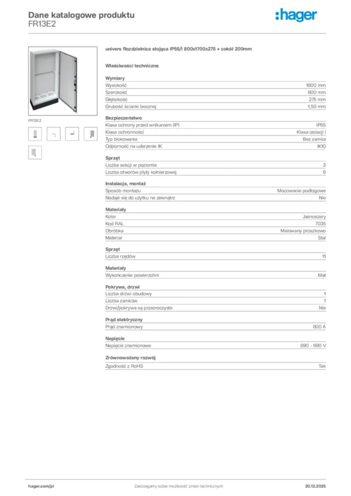 Zdjęcie Hager Karta katalogowa FR13E2 | Hager Polska