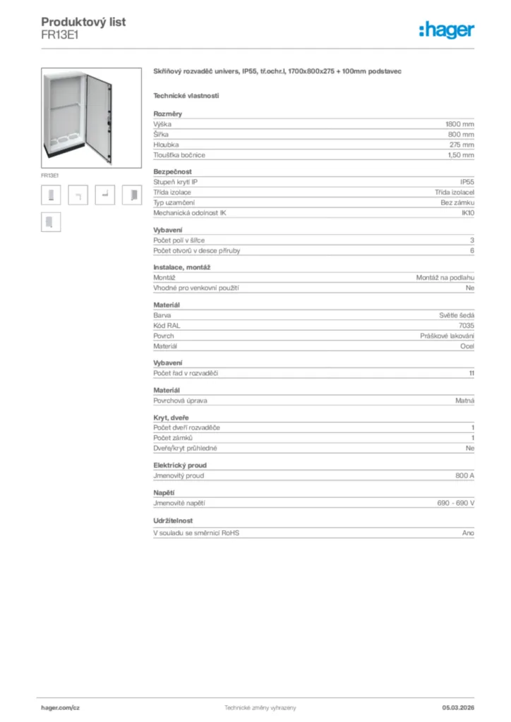 Obrázek Hager Product data sheet FR13E1 | Hager