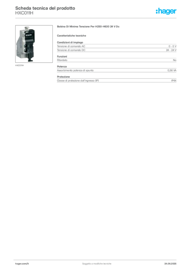 Immagine Hager Scheda tecnica del prodotto HXC011H | Hager Italia
