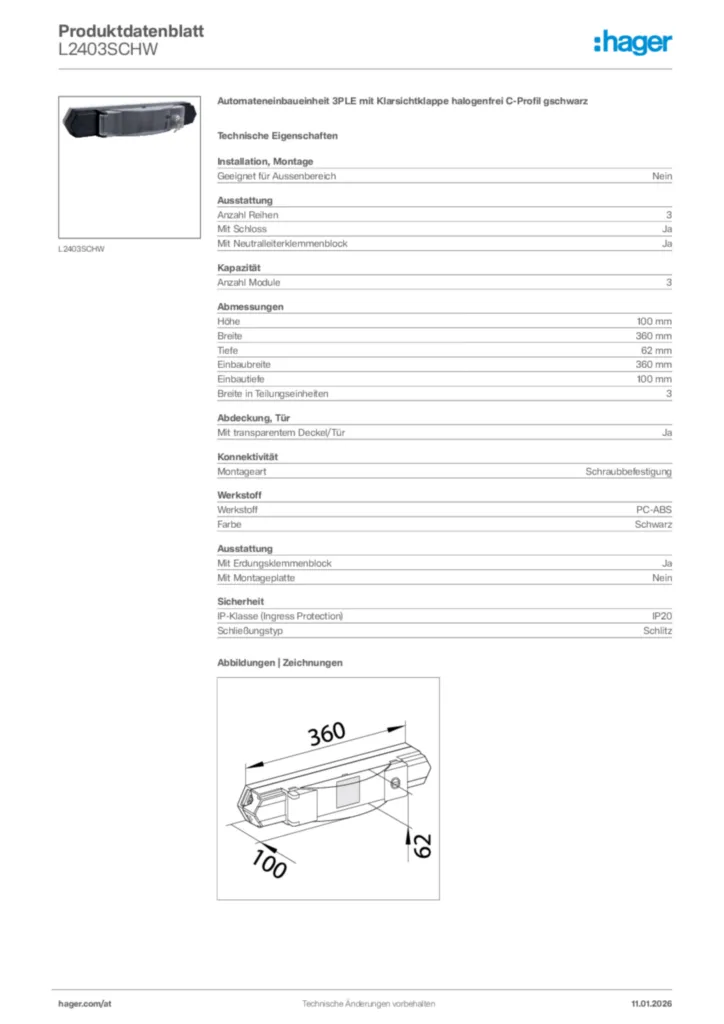 Bild Hager Produktdatenblatt L2403SCHW | Hager Deutschland