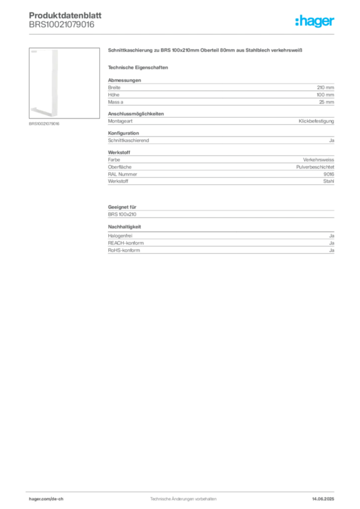 Bild Hager Produktdatenblatt BRS10021079016 | Hager Schweiz
