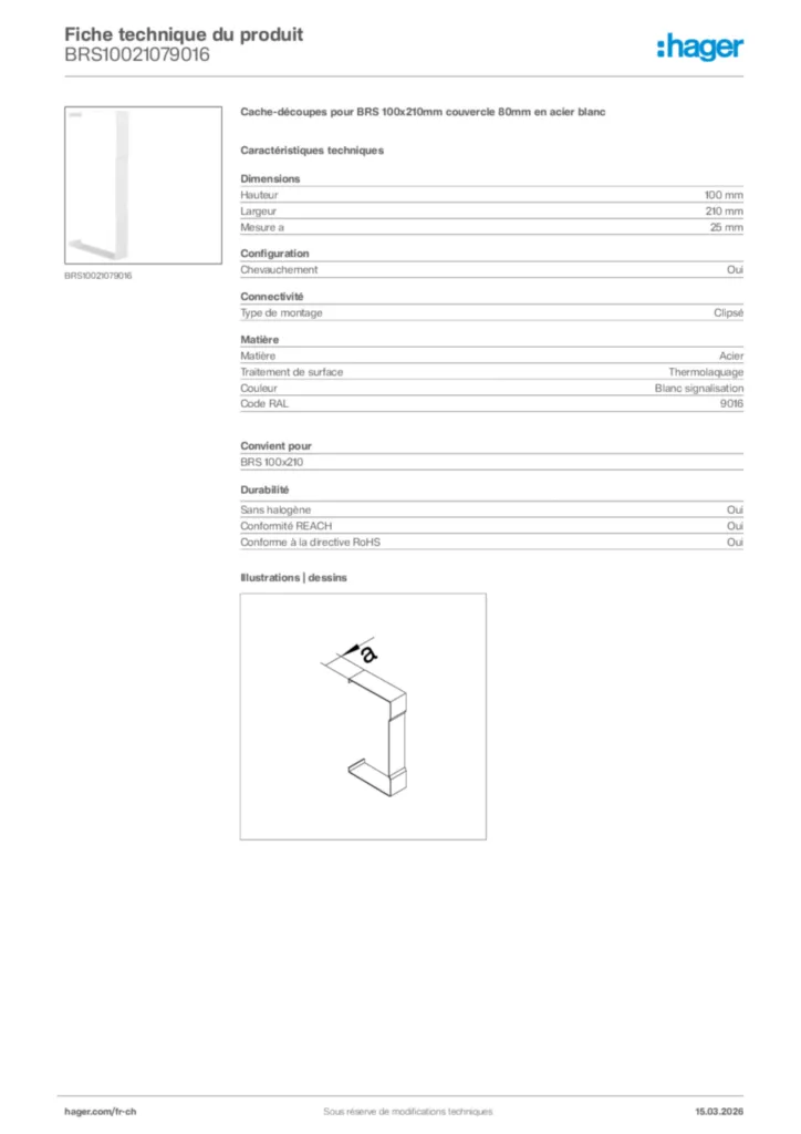 Image Hager Fiche technique du produit BRS10021079016 | Hager Suisse