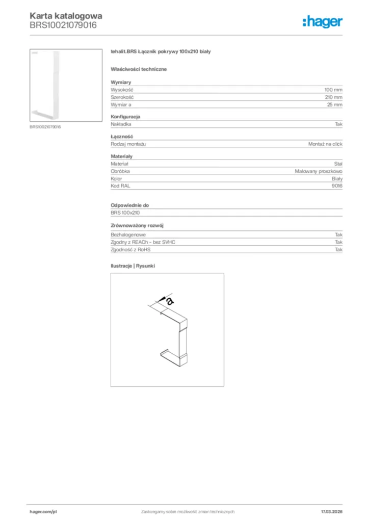 Zdjęcie Hager Karta katalogowa BRS10021079016 | Hager Polska