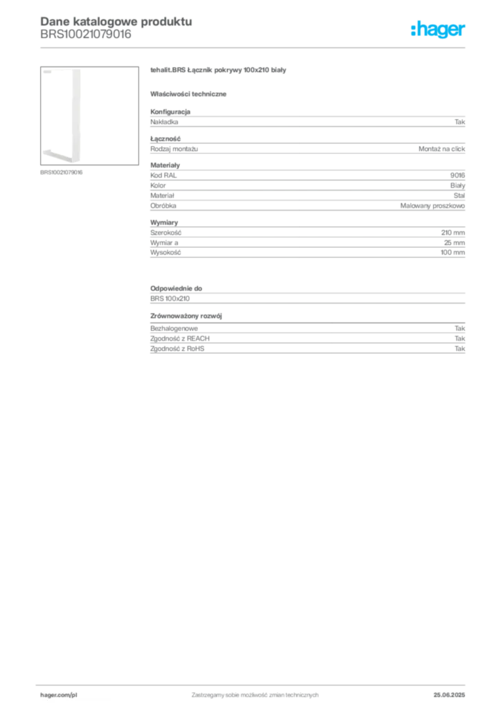 Zdjęcie Hager Karta katalogowa BRS10021079016 | Hager Polska