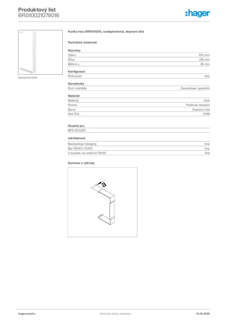 Obrázek Hager Product data sheet BRS10021079016 | Hager
