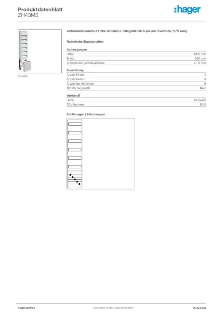 Bild Hager Produktdatenblatt ZH43MS | Hager Deutschland