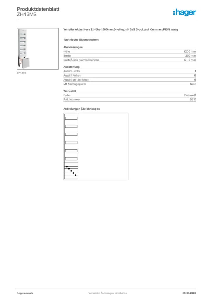 Bild Hager Produktdatenblatt ZH43MS | Hager Deutschland