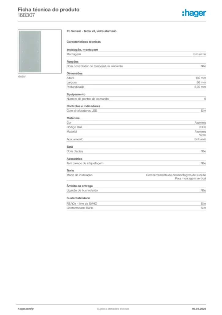 Imagem Hager Ficha técnica do produto 168307 | Hager Portugal
