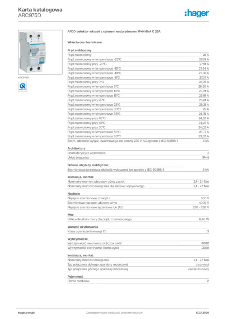 Zdjęcie Hager Karta katalogowa ARC975D | Hager Polska