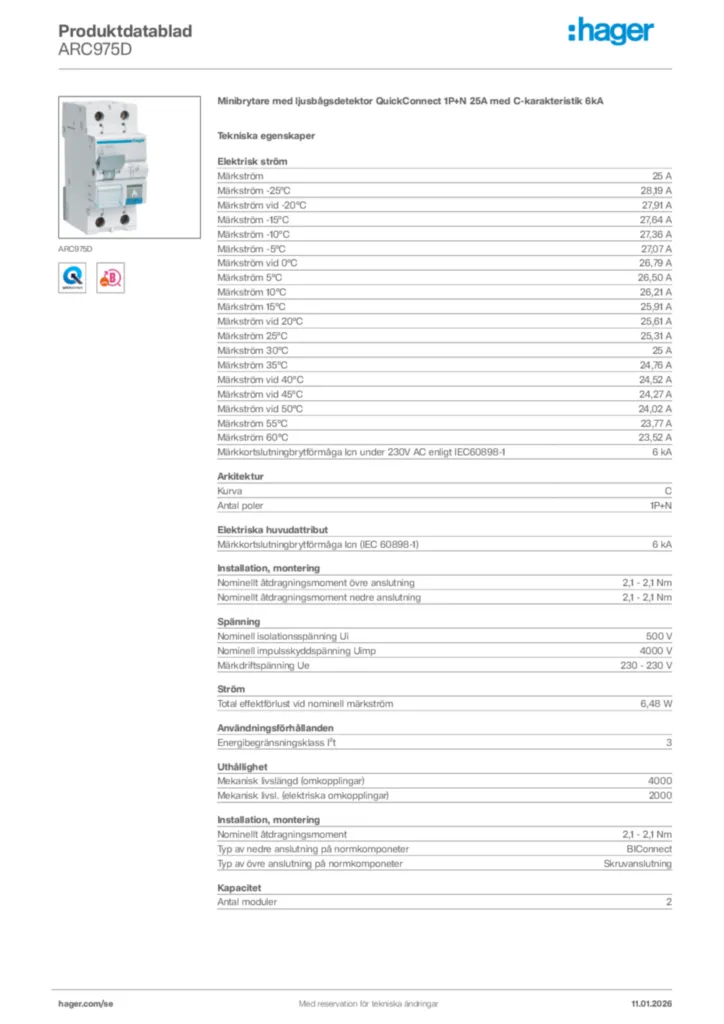 Bild Hager Produktdatablad ARC975D | Hager Sverige