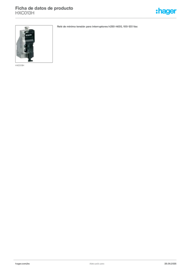 Imagen Hager Ficha de datos de producto HXC013H | Hager España