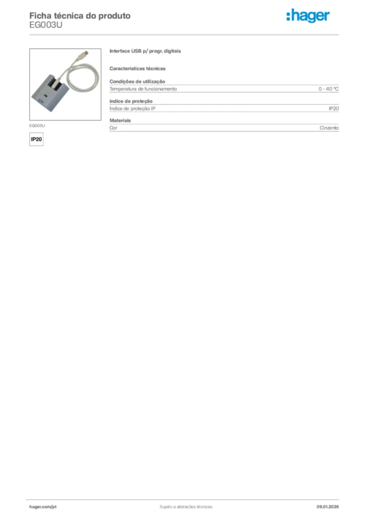 Imagem Hager Ficha técnica do produto EG003U | Hager Portugal