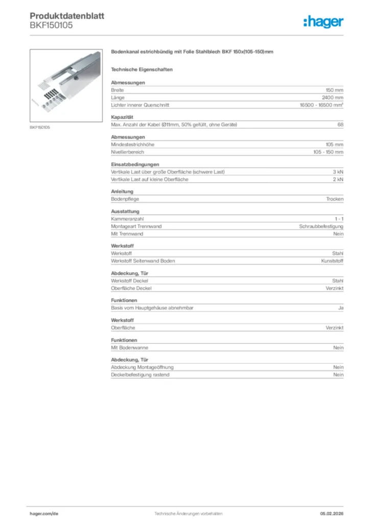 Bild Hager Produktdatenblatt BKF150105 | Hager Deutschland
