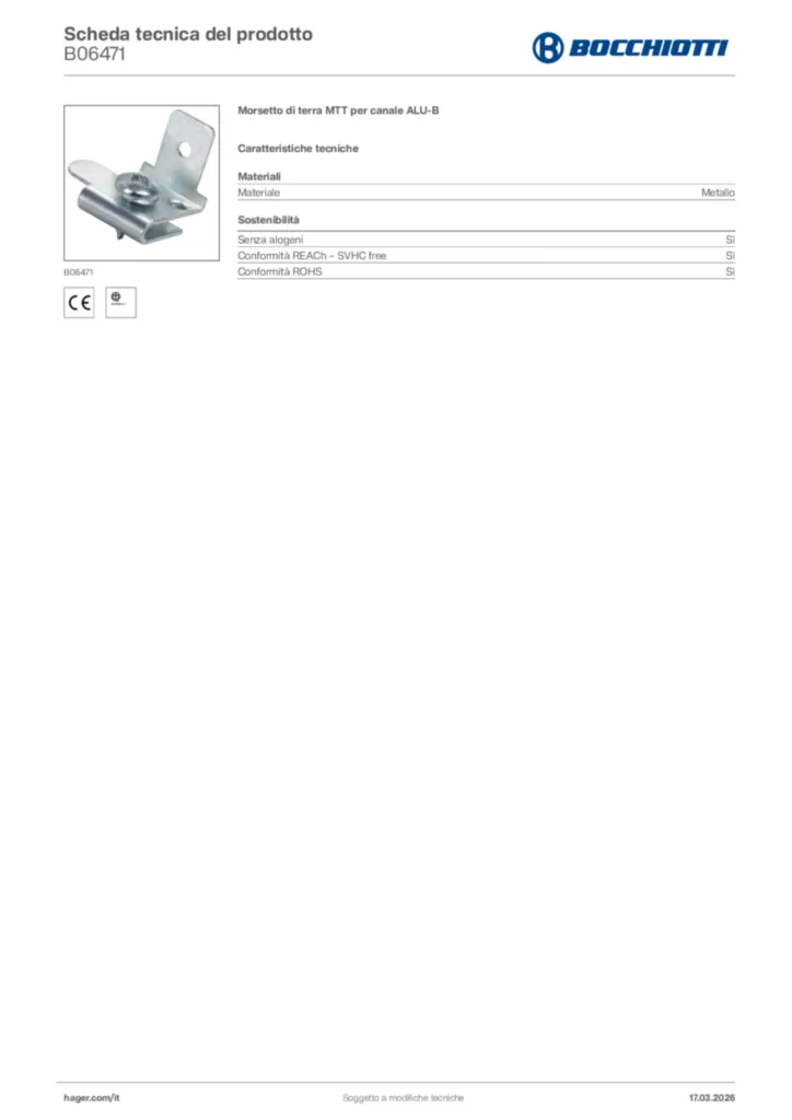 Immagine Bocchiotti Scheda tecnica del prodotto B06471 | Hager Italia