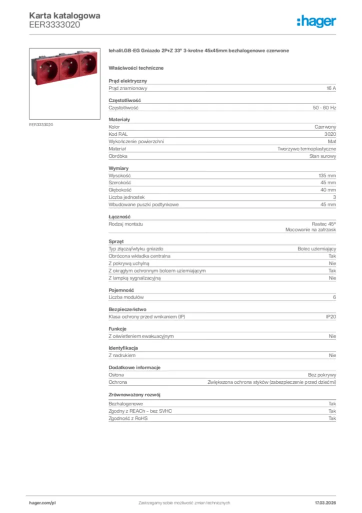 Zdjęcie Hager Karta katalogowa EER3333020 | Hager Polska