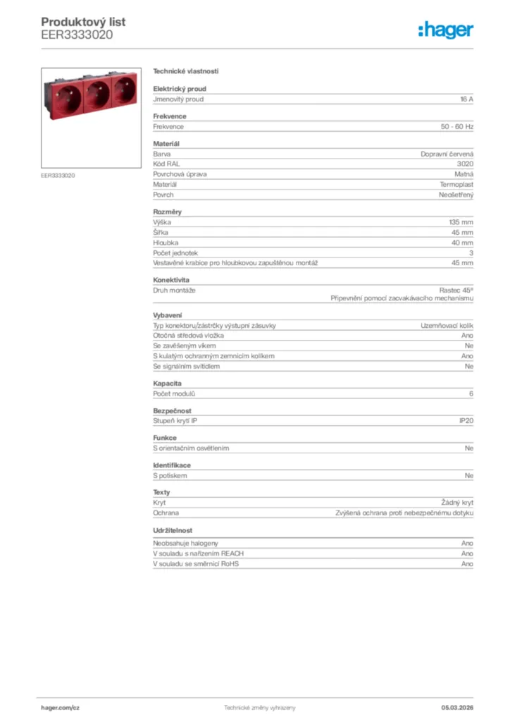 Obrázek Hager Product data sheet EER3333020 | Hager