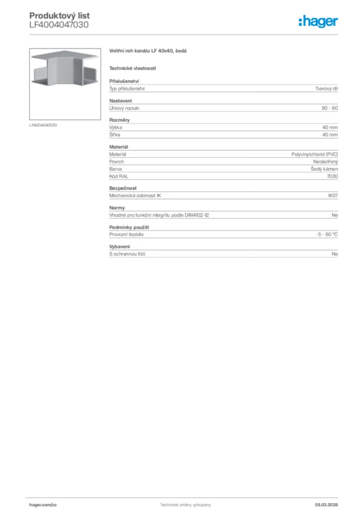 Obrázek Hager Product data sheet LF4004047030 | Hager
