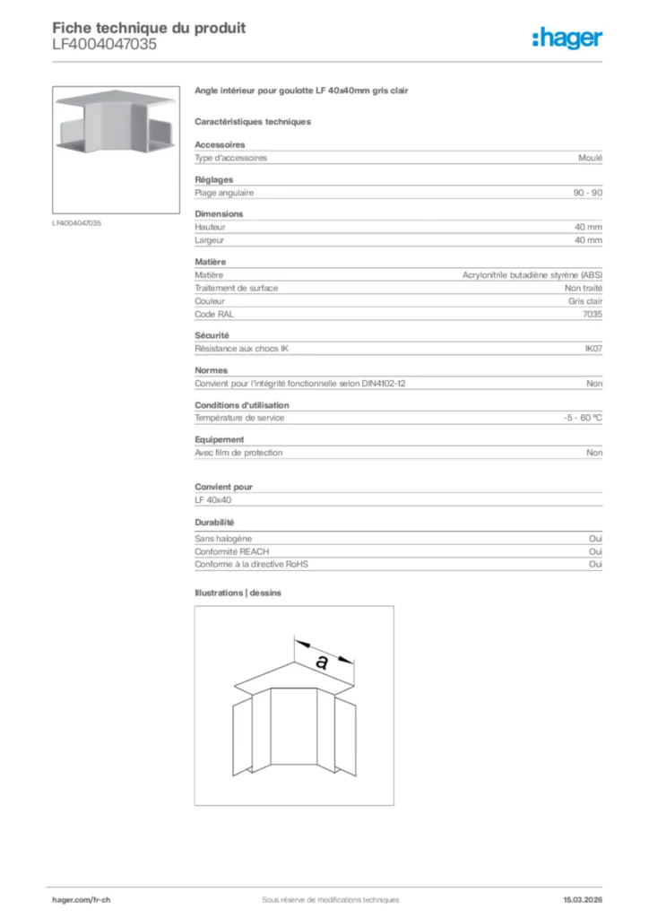 Image Hager Fiche technique du produit LF4004047035 | Hager Suisse
